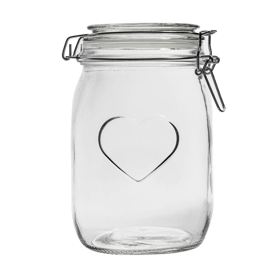 image 1 of Nicola Spring Heart Glass Storage Jars - 1 Litre - Clear Seal - Pack of 6