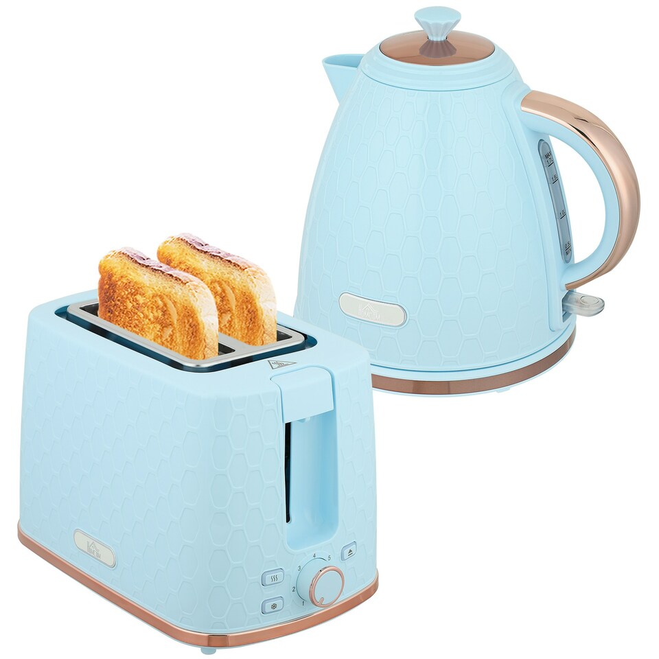 image 1 of HOMCOM Kettle and Toaster Set 1.7L Kettle & 2 Slice Toaster Set, Light Blue