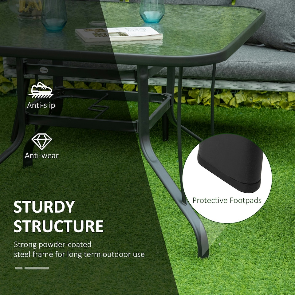 image 1 of Outsunny 106.5cm Square Patio Dining Table with Parasol Hole, Glass Top