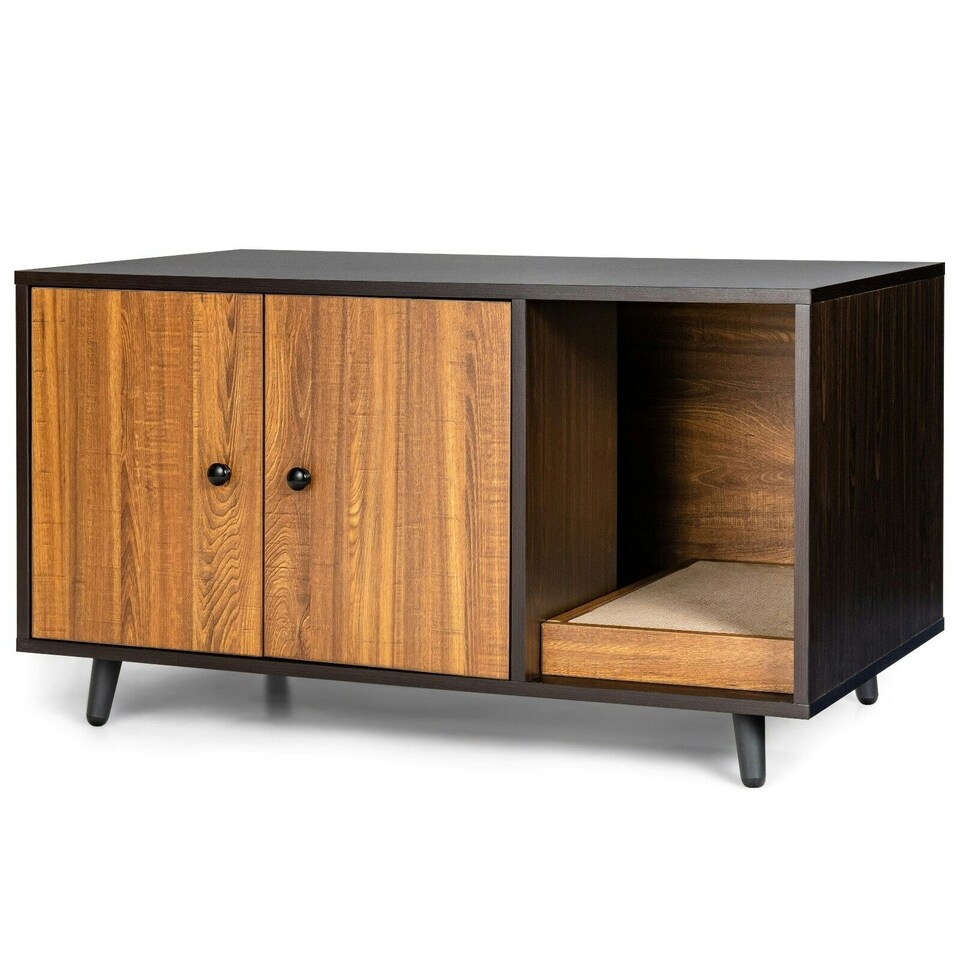 image 1 of COSTWAY Cat Litter Box Enclosure Furniture Hidden Washroom