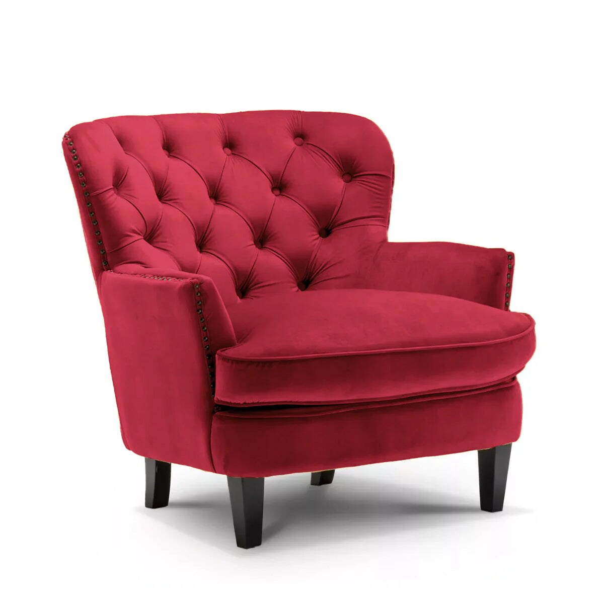 Velvet Scarlet Red Buttoned Ava Accent Chair