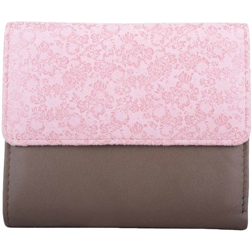 image 1 of Soft Leather Bi-Fold Slim  Coin / Credit Card Holder / Purse Pink | Taupe/Rose