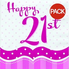 Creative Party 21st Birthday Napkins (Pack of 18) - Pink/White - One Size