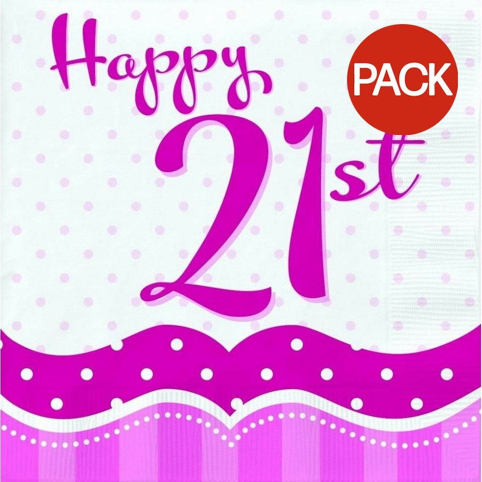 Creative Party 21st Birthday Napkins (Pack of 18) - Pink/White - One Size