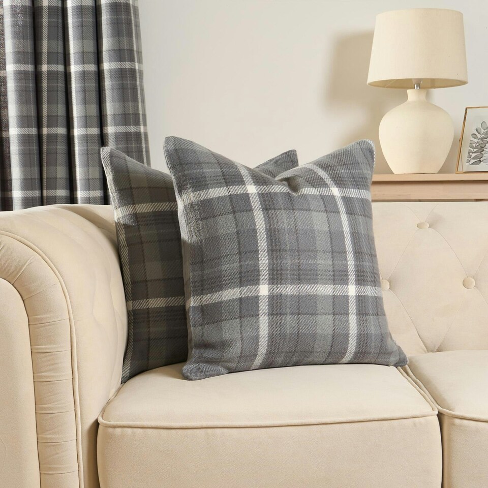 image 1 of OHS 4 x Winsford Woven Check Printed Cushion Covers, 45x45cm - Charcoal