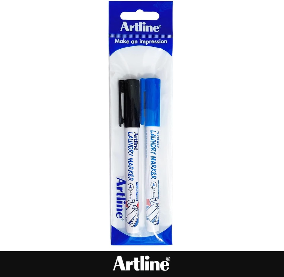 image 1 of Artline Laundry Fabric Marker Black and Blue 2 Pack