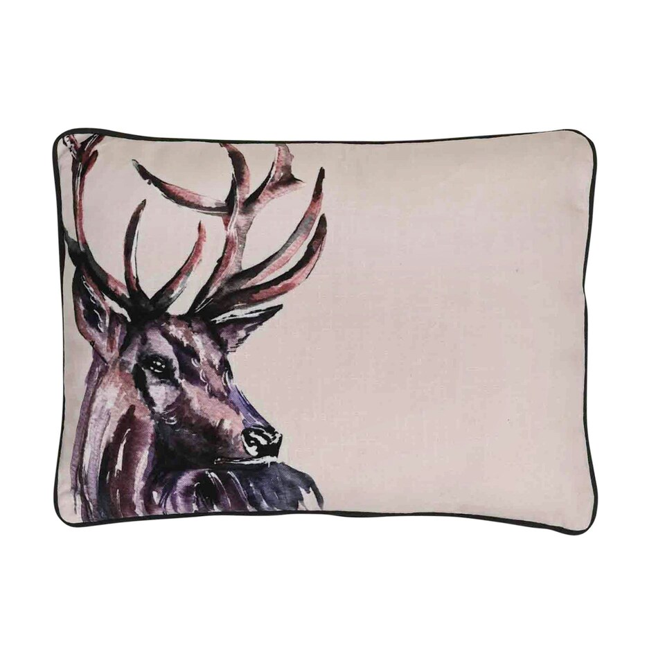 image 1 of Meg Hawkins Oblong Cushion with Wooden Buttons - Stag White | Brown