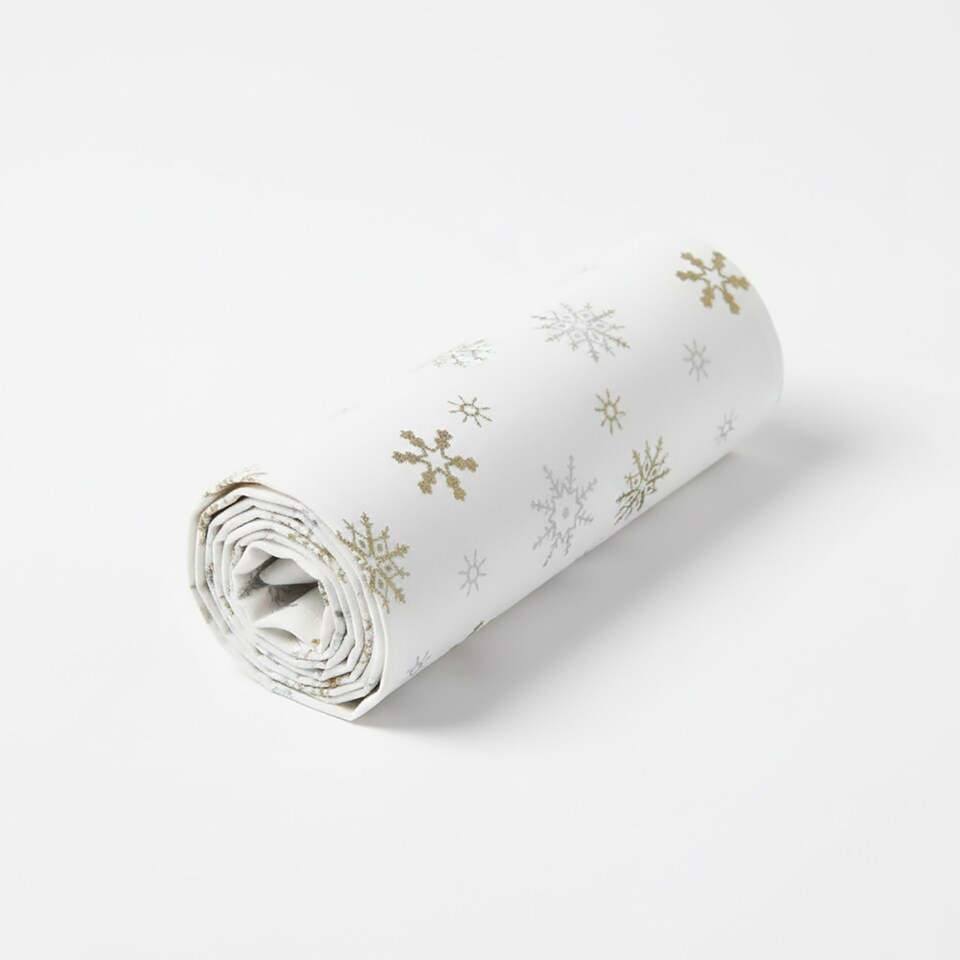 image 1 of Homescapes Cotton Christmas Gold Snowflake Table Runner - 44 x 178 cm | White