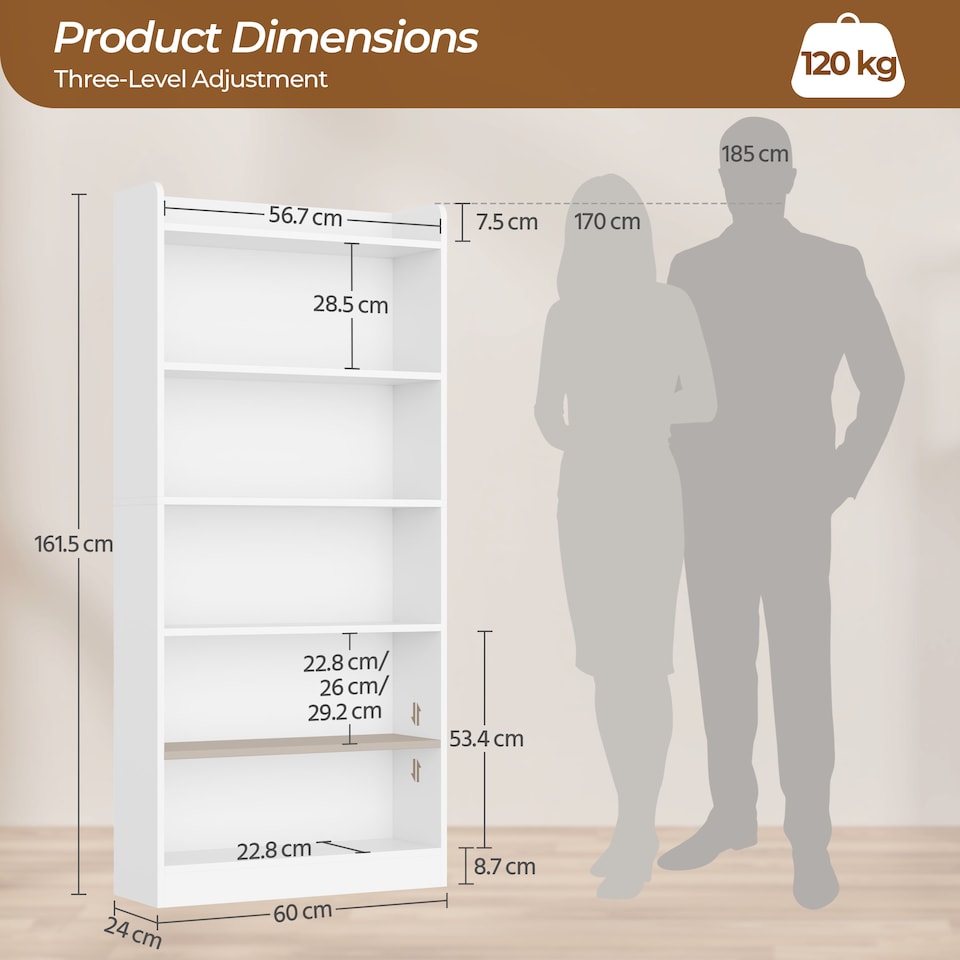 image 1 of Yaheetech Simple Wooden Bookshelf with Top Open Compartment | White | 60x24x160 cm | 1