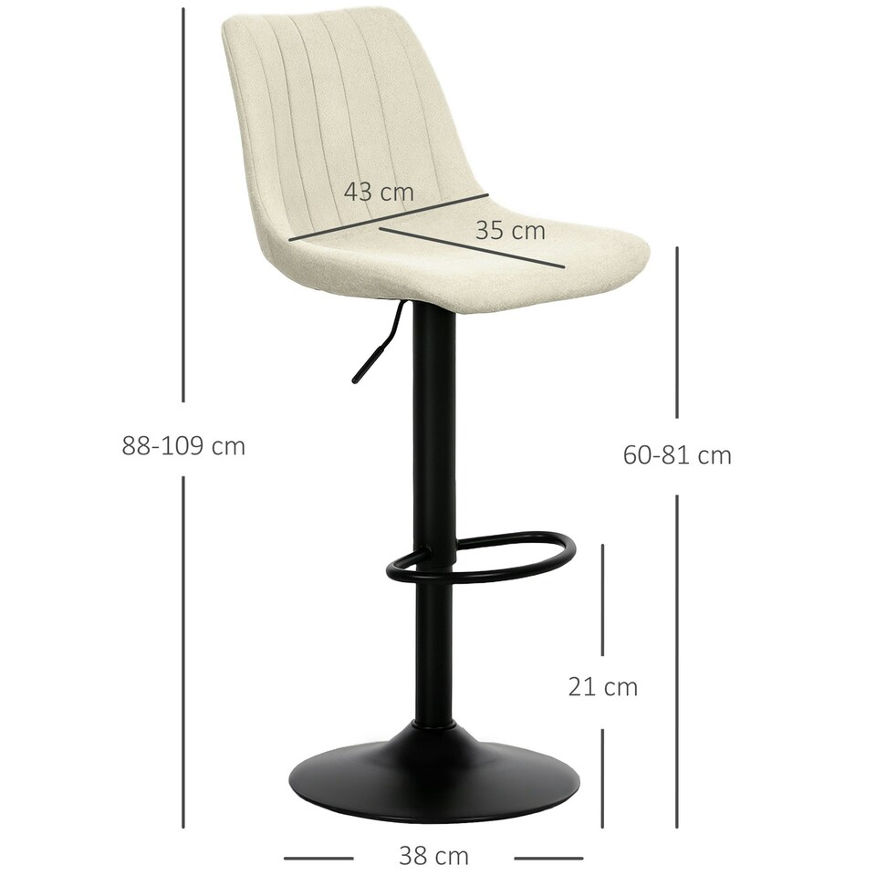 image 1 of HOMCOM Bar Stools Set of 2 Adjustable Swivel Bar Chairs with Backrest Cream | Beige