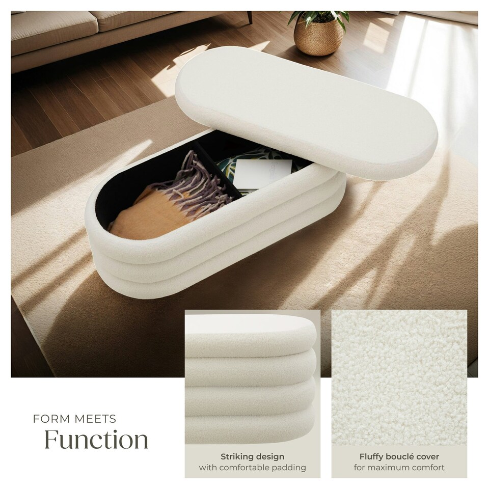 image 1 of Bench Altu - with velvet or boucle cover, padded, hallway storage White | Boucle Cream