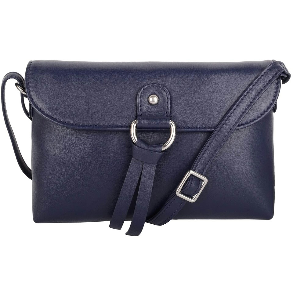 image 1 of Premium Soft Genuine Leather Cross Body Shoulder Bag, Tassel Detail Blue | Navy