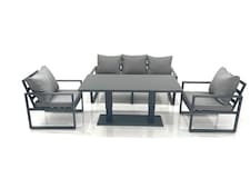 Fimous Outdoor Aluminium Garden Furniture Set with Adjustable Rising Lifting Dining Table 3 Seater Sofa 2 Chair Dark Grey