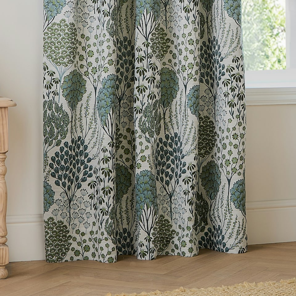 image 1 of Wylder Ophelia Jacquard Floral Room Darkening Pencil Pleat Curtains | Green
