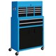 image 1 of HOMCOM Top Chest and Roller Cabinet Combo Metal Tool Cabinet on Wheels Blue Blue | Black