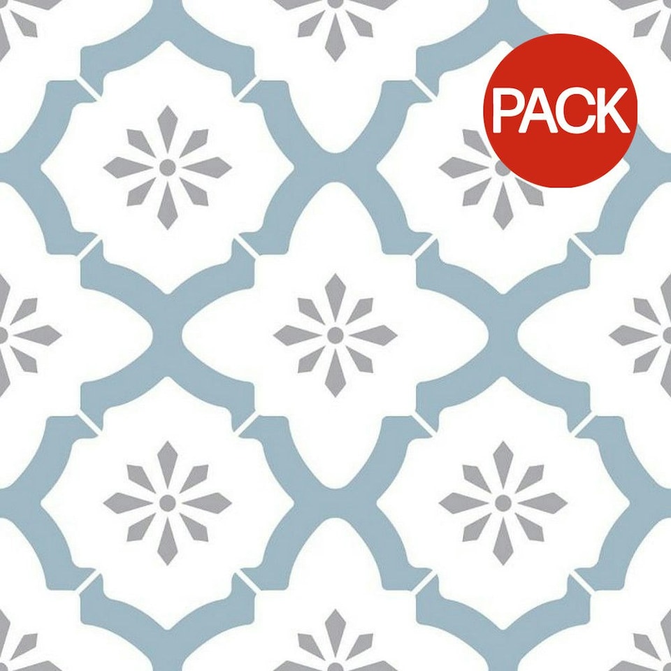 image 1 of Fine Decor Floorpops Floor Tiles (Pack of 10) - Blue/White - 30cm x 30cm x 0.1cm Blue | 30cm x 30cm x 0.1cm