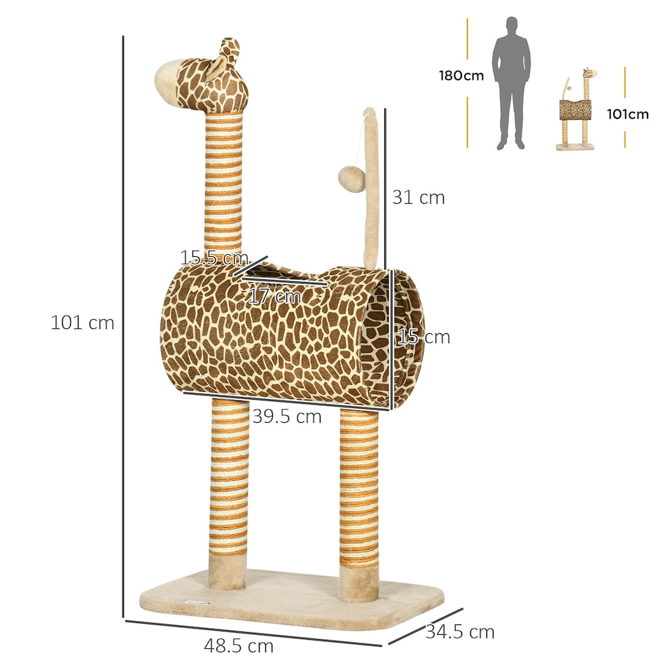 image 1 of PawHut Cat Tree Cute Giraffe Kitten Play Tower with Scratching Posts
