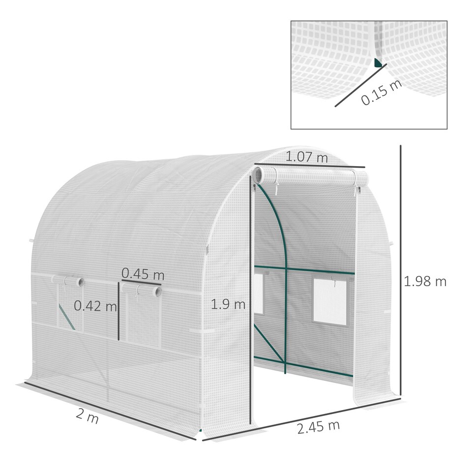 image 1 of Outsunny Polytunnel Greenhouse Outdoor Grow House Roll Up Door Windows 2x2.5m