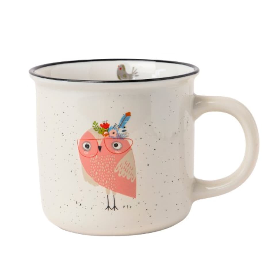 image 1 of Speckled Owl Ceramic Mug 390ml | Pink | Pink Owl | 390ml | 1