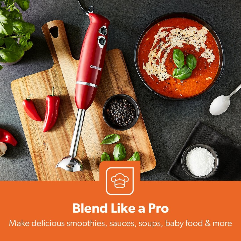 image 1 of GEEPAS 400W Hand Blender, 2 Blending Speed Red | Red