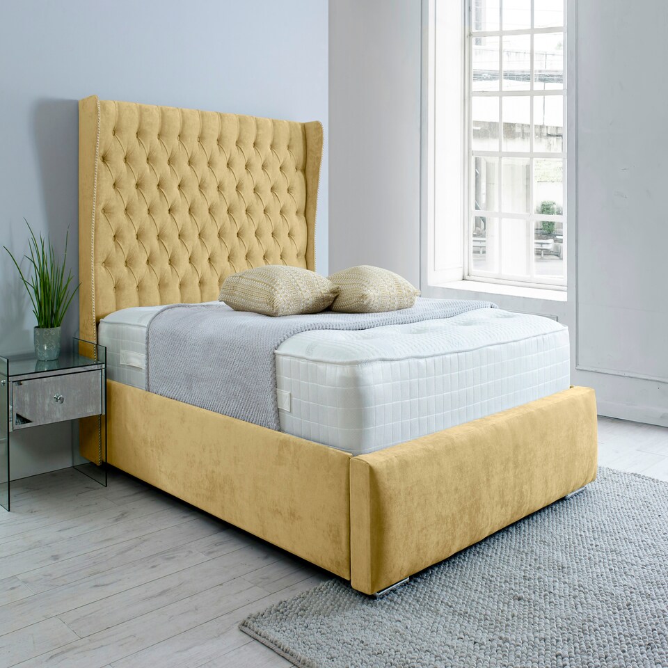 Salva Plush Double Bed Frame - Beige