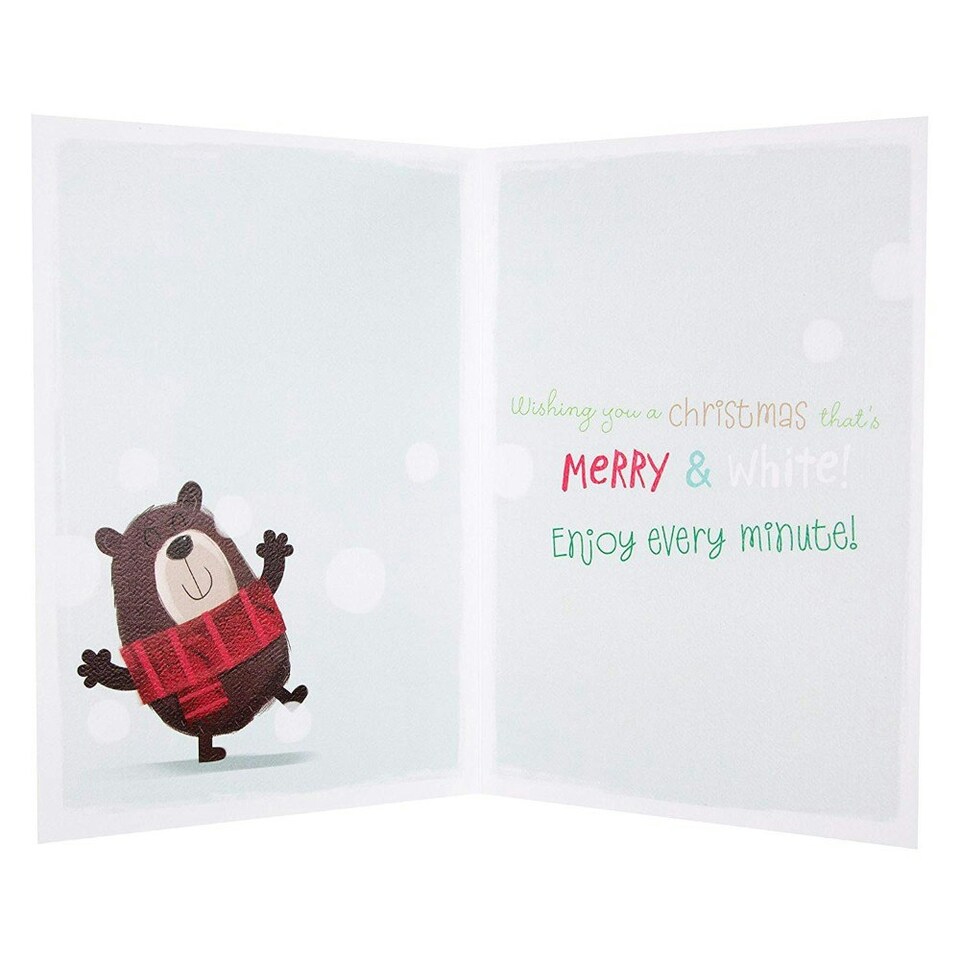 image 1 of Christmas Card Snow Time Cute Bear in a Santa Hat