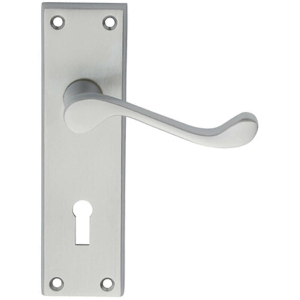 Loops PAIR Victorian Scroll Handle on Lock Backplate 150 x 43mm Satin Chrome