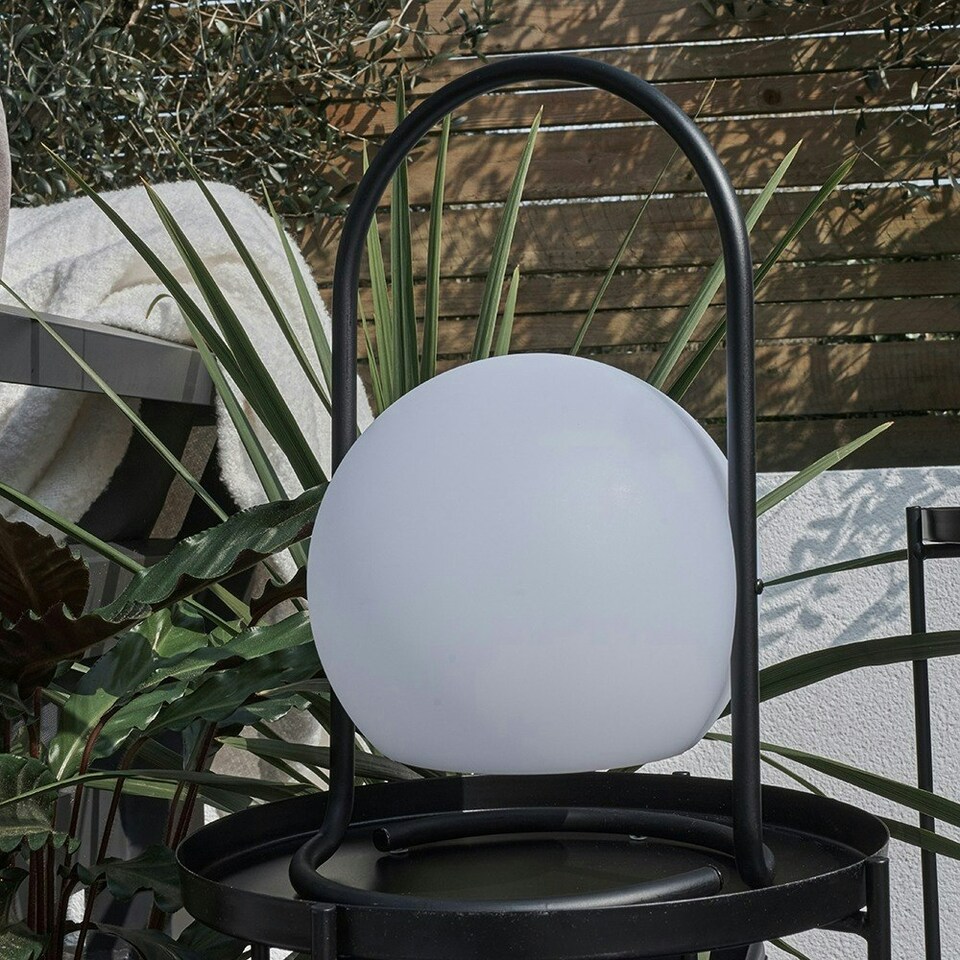image 1 of ValueLights Corte Black Outdoor Table Lamp Dimmable With White Globe Shade
