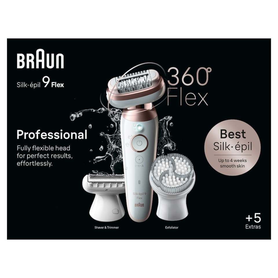 image 1 of Braun Silk-épil 9 Flex, Epilator For Easy Hair Removal, 9-060 3D, White/Rose Titan