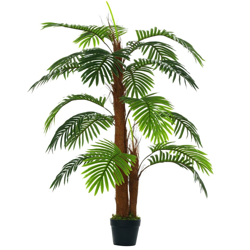 image 1 of Outsunny 120cm/4FT Artificial Palm Tree Decorative Plant w/19 Leaves Pot
