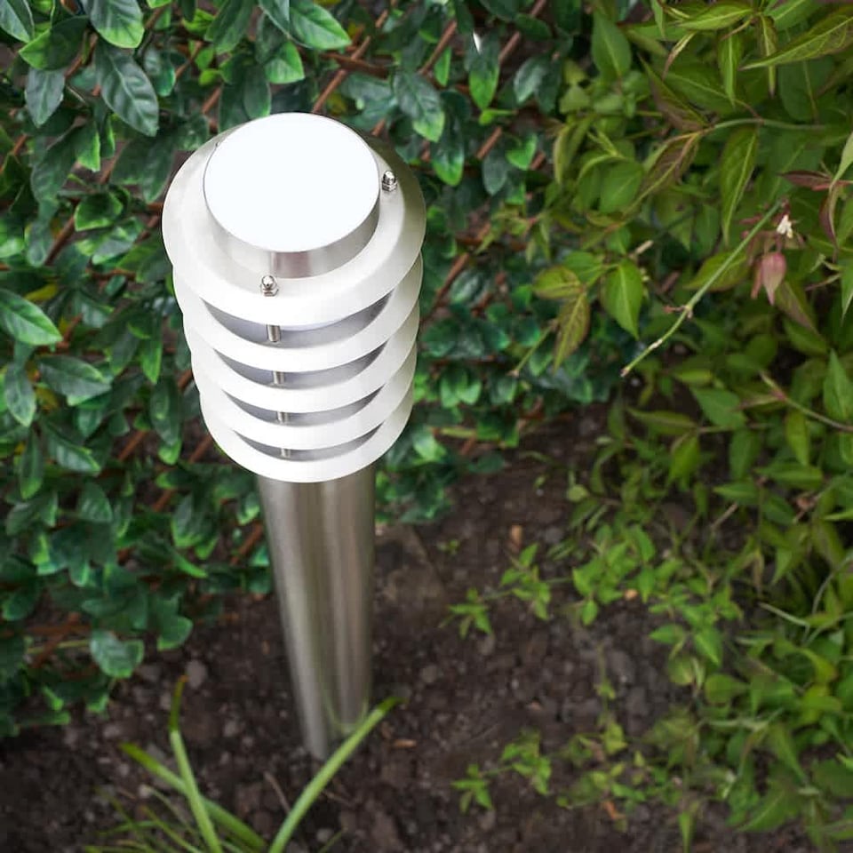 image 1 of ValueLights Wharf Pair Silver 1m Outdoor Bollard Lights and Warm White Bulb
