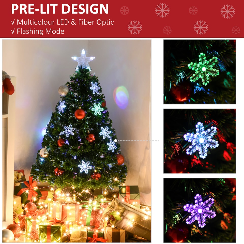 image 1 of HOMCOM 3FT Green Fiber Optic Full Lights Christmas Tree Multi LED Stars
