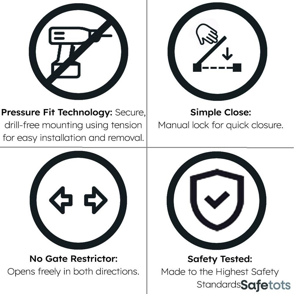 image 1 of Safetots Super Narrow Baby Gate, 60.5cm - 66.5cm, White, Child Safety Barrier, Pressure Fit Stair Gate | White | 1