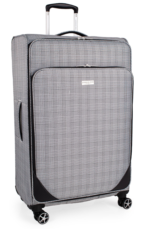 image 1 of London Fog Newbury 28 inch Large Softside Spinner Suitcase - Lightweight Checked Luggage with 4 Wheels, Black/White Plaid