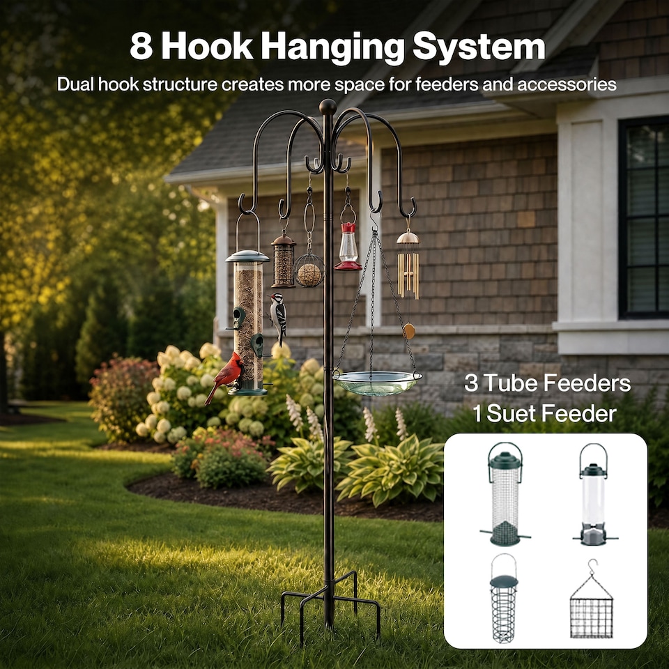 image 1 of TOQUE Complete Bird Feeding Station 4 Feeders Outdoor Garden Wild Birds Feeder