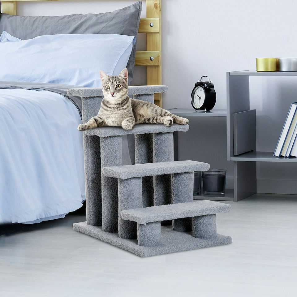image 1 of PawHut Dog Steps for Bed 4 Step Pet Stairs for Sofa Dog Cat Climb Ladder Grey