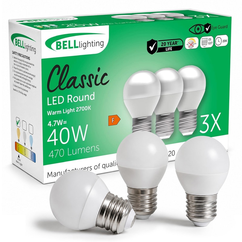 BELL Lighting E27 LED Golf Ball Bulb Non-Dimmable Warm White 470lm 4.7W Edison Screw | Size: Pack of 3