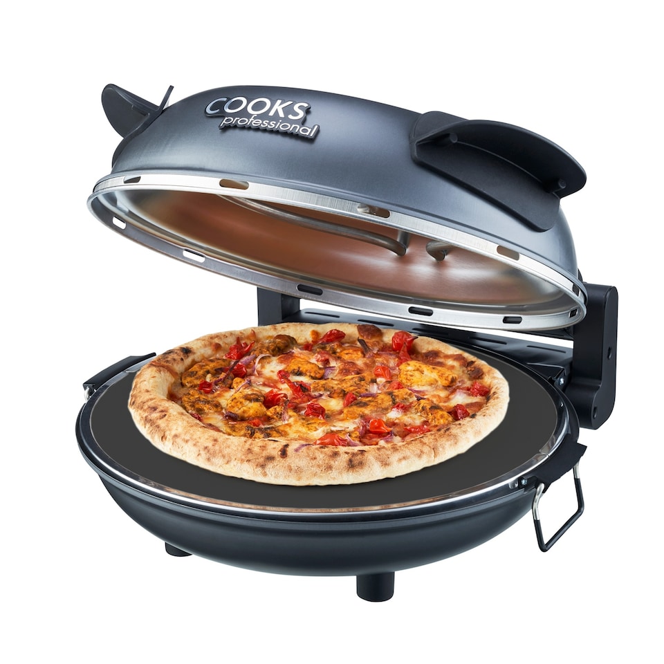 image 1 of Cooks Professional Electric Pizza Oven with Stone Base, Window, Paddles & Baking Sheet | Grey