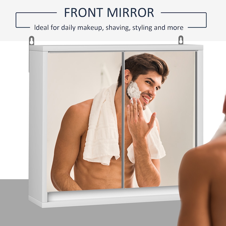 image 1 of HOMCOM Bathroom Mirror Cabinet Wall Mounted Storage Shelf Bathroom Cupboard Double Door, White