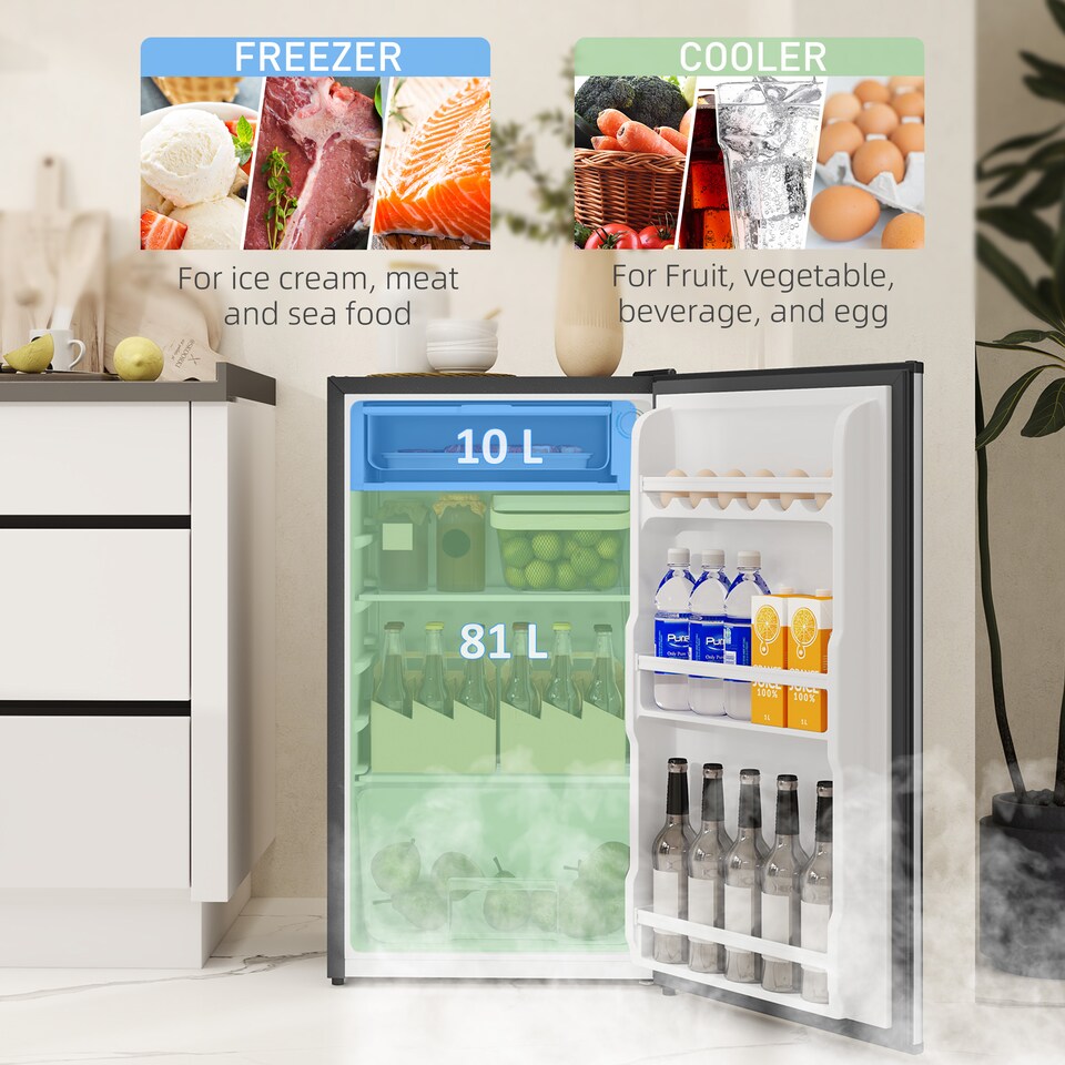 image 1 of HOMCOM 91L Freestanding Under Counter Fridge Silver Tone