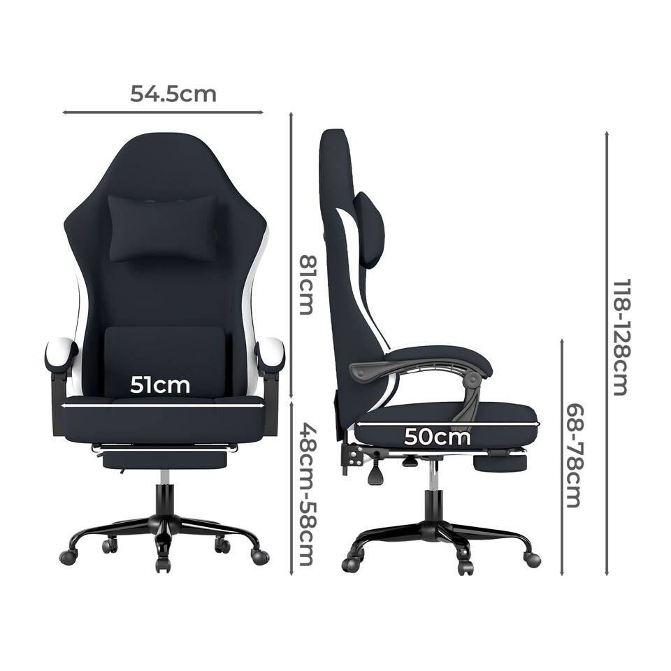 image 1 of Levede Office Desk Chair Fabric Gaming Recliner Adjustable Height Swivel | White | White | One Size