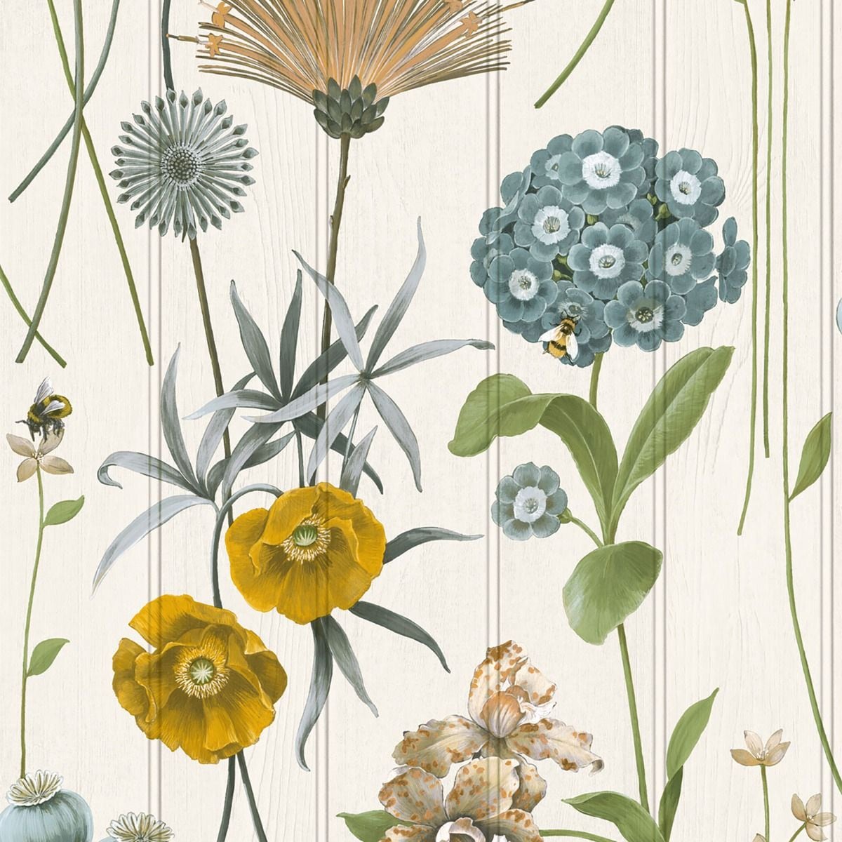 Belgravia Botanist Wood Panel Wallpaper White White/Green 1