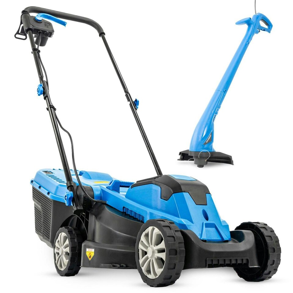image 1 of Hyundai Electric Lawn Care Bundle, 1300W 33cm Cut Lawn Mower & 250W Grass Trimmer Strimmer HYM3313EGT