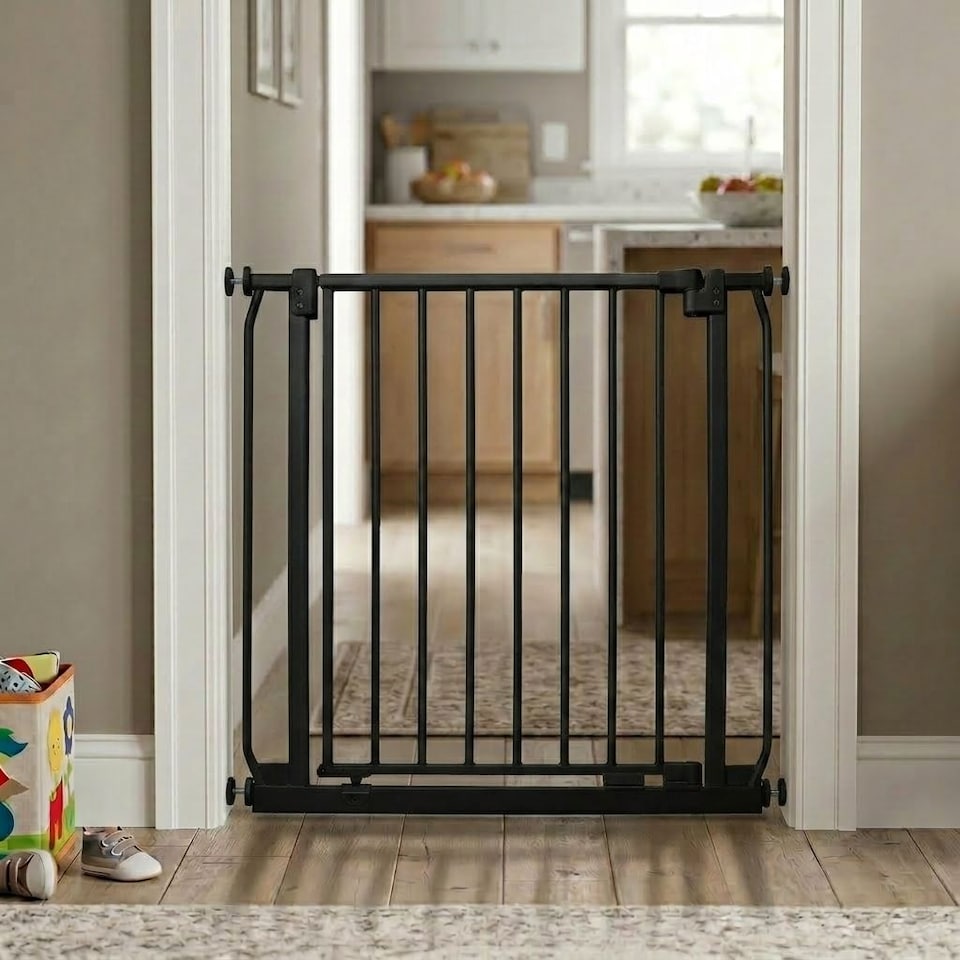 image 1 of Safetots Extra Tall Elite Safety Gate, 107cm - 116cm, Matt Black, Extra Tall 96.8cm in Height, Pressure Fit Stair Gate, Baby Gate for Doors Hallways and Spaces, Safety Barrier, Easy Installation