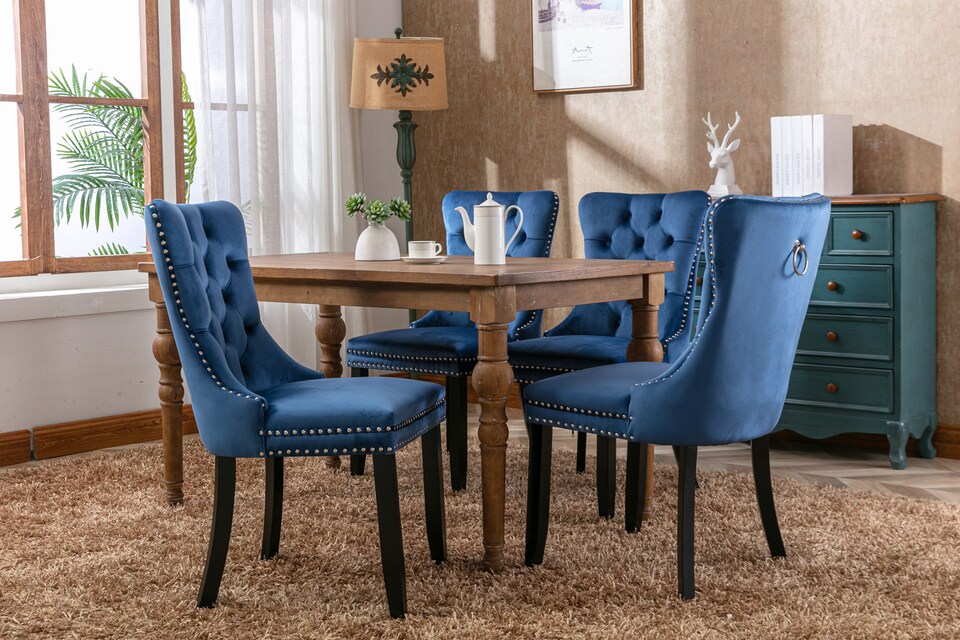 image 1 of Romsey Set of 4 Modern Velvet Dining Chairs with Solid Oak Legs