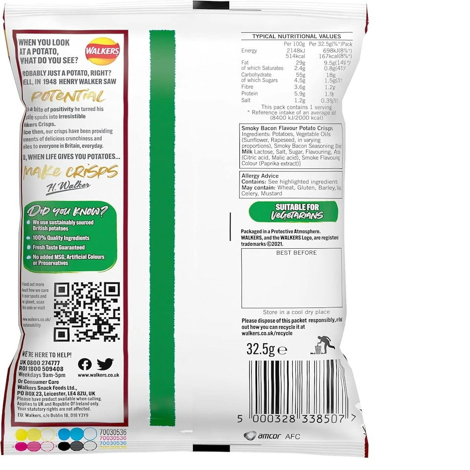 image 1 of Walkers Smoky Bacon Crisps 32.5g (case of 32)