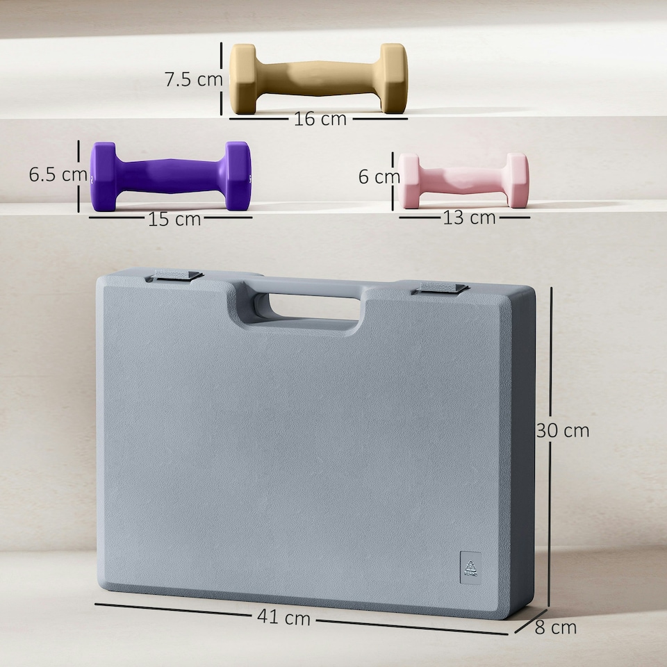 image 1 of SPORTNOW 9kg Hex Dumbbells Set with Carry Case, 2 x 1kg, 2 x 1.5kg, 2 x 2kg