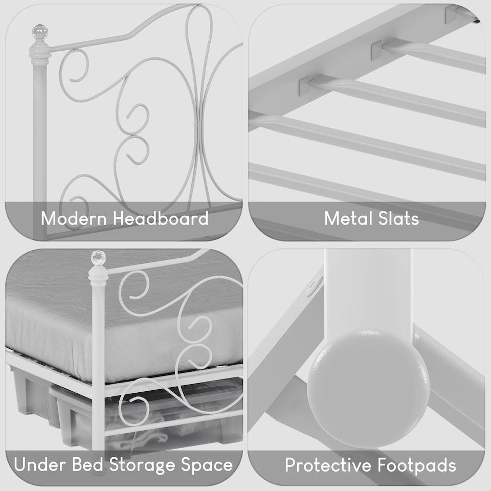 image 1 of Vida Designs Chicago 5ft King Size Metal Frame Crystal Finials, White, 150 x 200cm