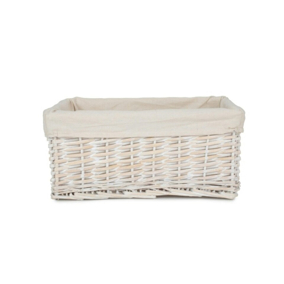 image 1 of Medium White Wash Wicker Storage Basket with White Lining | White | White