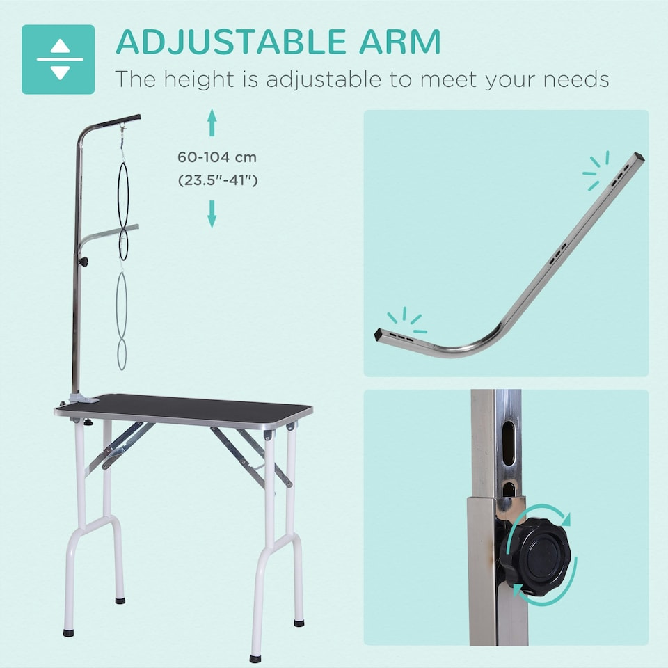 image 1 of PawHut Foldable Dog Grooming Table Adjustable Arm for Small Dogs 81x49x80 cm